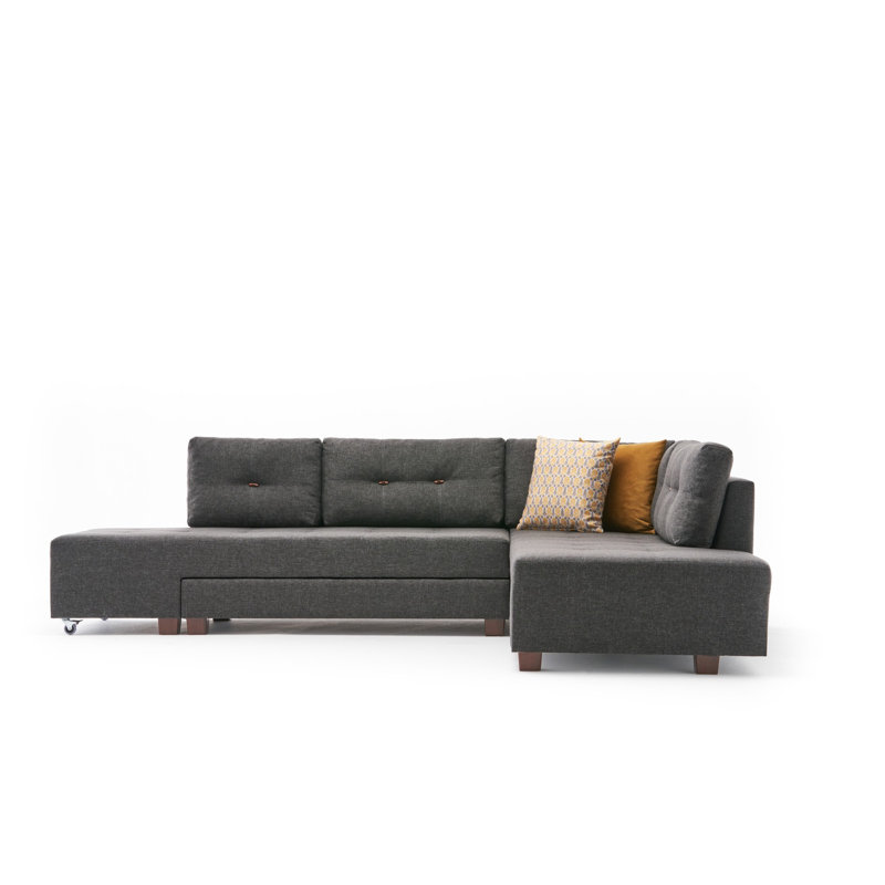 Modern Corner Sofa Bed, Anthracite, 110.2 x 33.5 x 81.1 inches | Frame: Wood & Fiberboard, Fabric: 100% Polyester | 32 DNS Foam Seating, Easy Clean, Scandinavian Design | Perfect for Small Spaces & Stylish Living