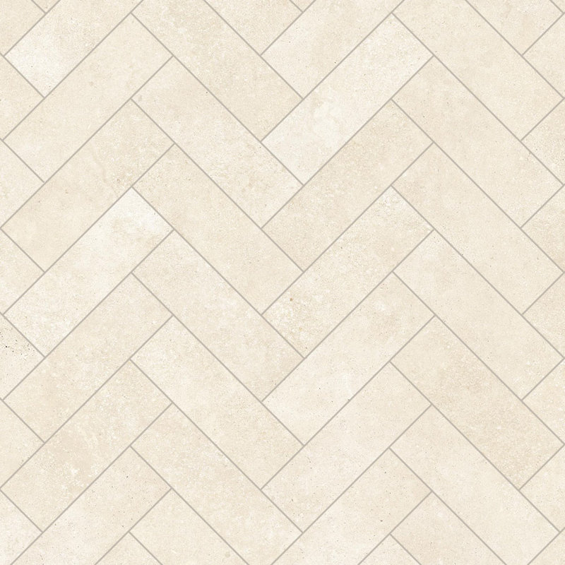 Vienna Limestone Herringbone Mosaic Almond, Almond