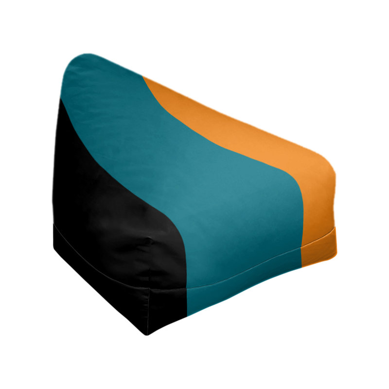 Bean Bag Cover, 42" H x 38" W x 2" D, Black/Deep Pacific Teal/Burnt Orange