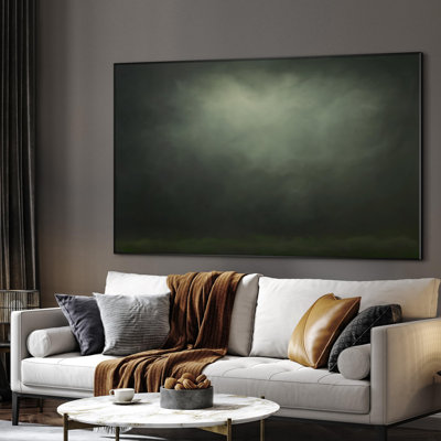 Extra Large Wall Art Fabric Print - Moody Green Abstract Cloudscape, Minimalist Atmospheric Artwork Decor for Living Room or Bedroom - "Frame Assembly Required (Unfinished Frame)"