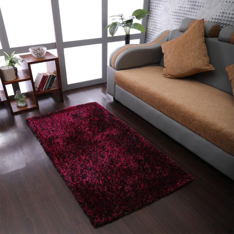 Sanford Hand Tufted Shag Polyester Eco-Friendly Area Rugs - Rectangle, Violet Black Color, Plain Solid Design, High Pile Thick Handmade Anti Skid Area Rugs for Living Room, Bed Room