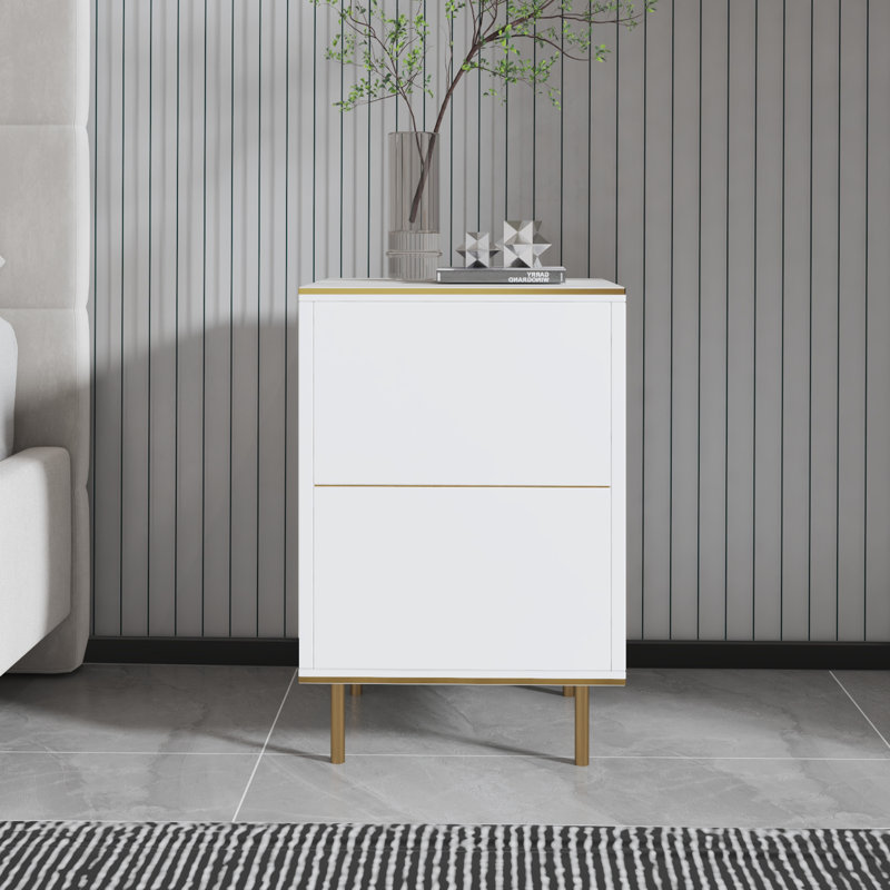 Tazeem 40cm W Particle Board / Chipboard Bedside Table, Orma/White/Gold