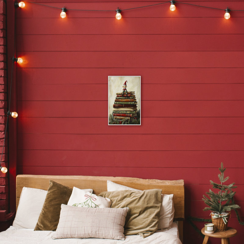 Bibliothèque de Noël Elf, giclée encadrée, design par Petal Prints Design, H 18 po x l 12 po