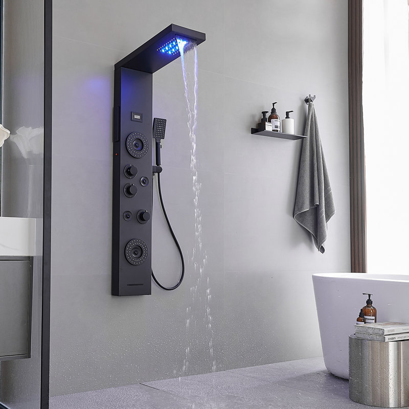 Obsidian 6-way Diverter Shower Tower Panel System with Adjustable Shower Head, Matte Black