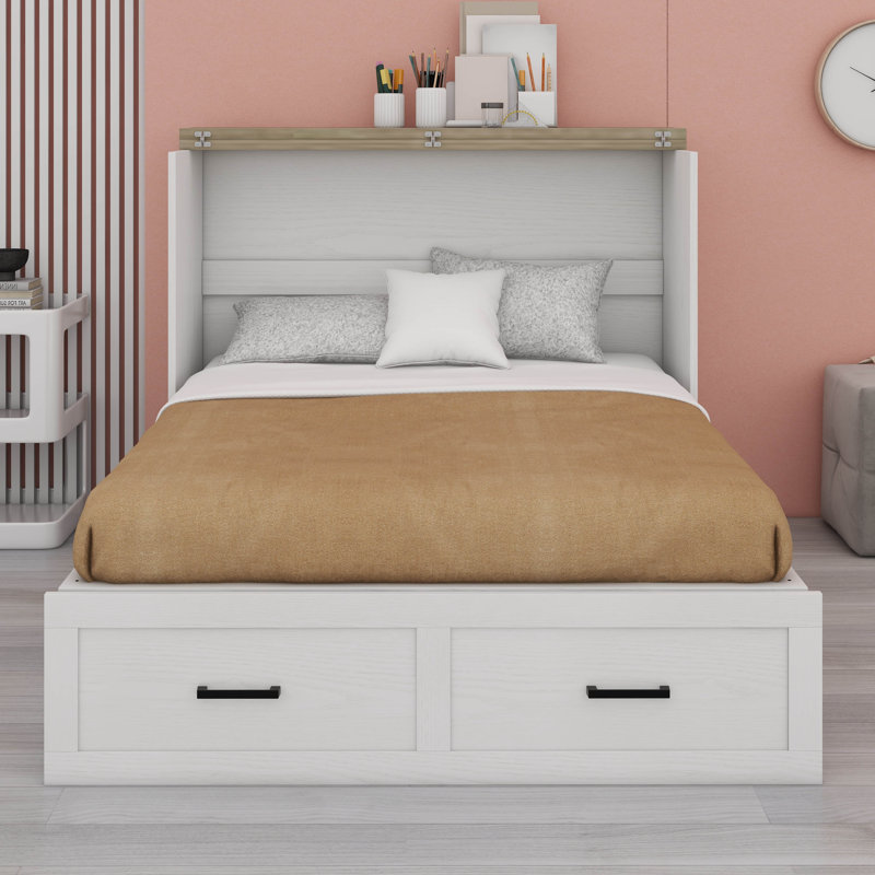 Armoire lit escamotable avec grand tiroir et station de charge, lit escamotable pliant pour bureau d'appartement dans la chambre d'amis