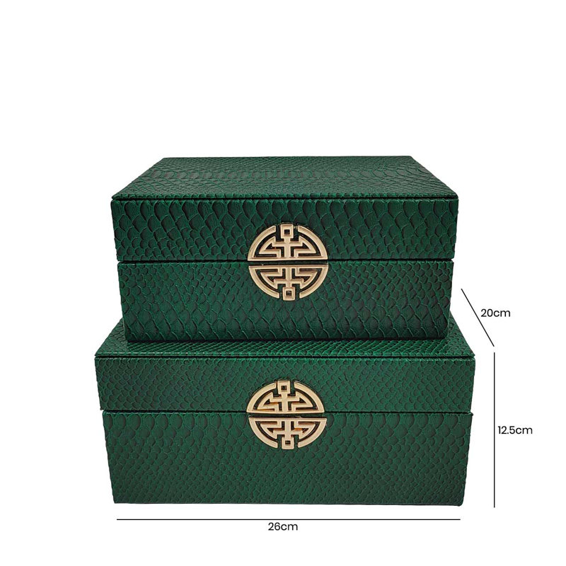 26cm Black and White Faux Leather Storage Box Set, Decoration Box for Bedroom Furniture
