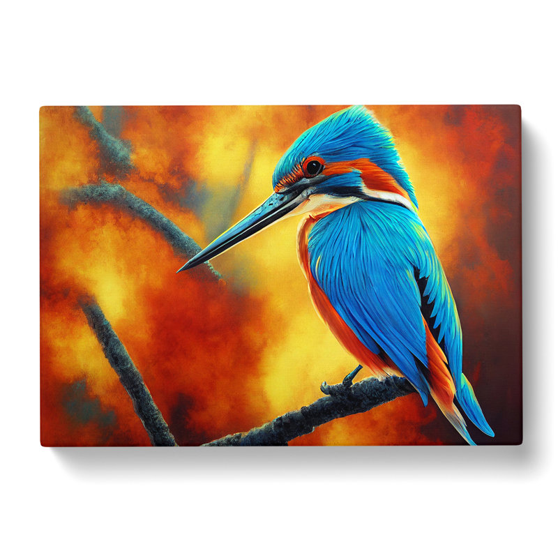 Amazing Kingfisher Bird - Wrapped Canvas Print, 40cm H x 60cm W x 3cm D