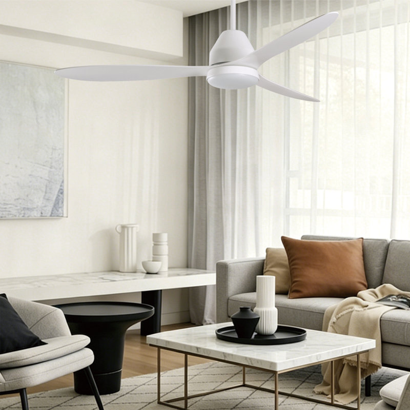 Ventilateur de plafond intelligent WiFi de 56 po pour intérieur/extérieur, avec éclairage DEL et télécommande, résistant à l'humidité, blanc