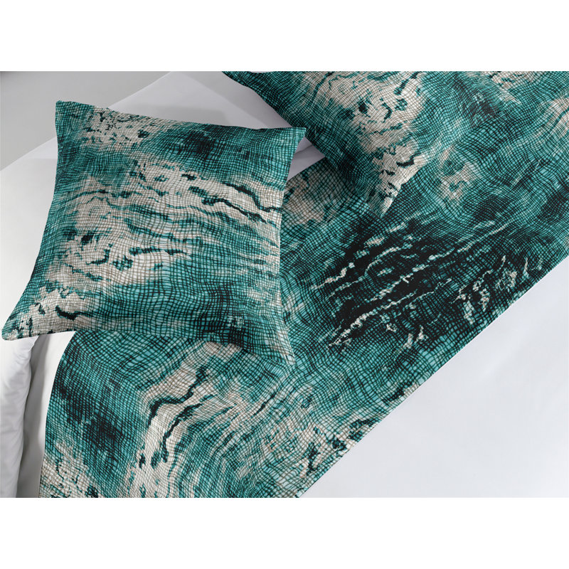 Ambesonne Retro Bed Runner Set Vintage Abstract Pattern Plot Dark Teal and Cadet Blue, King