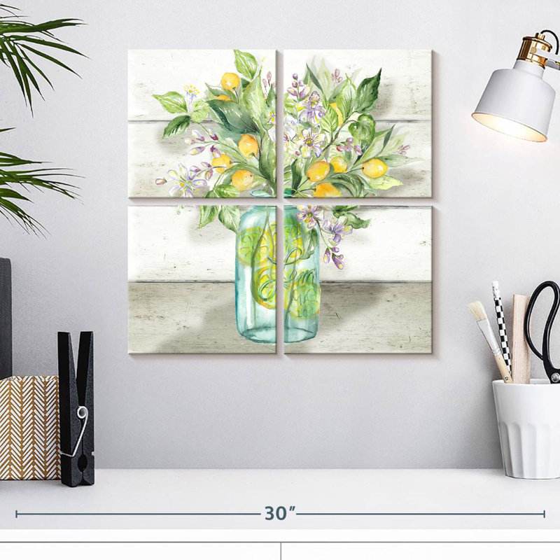 Yarlin, aquarelle, citrons, pot Mason, Shiplap, H 18 po x l 18 po