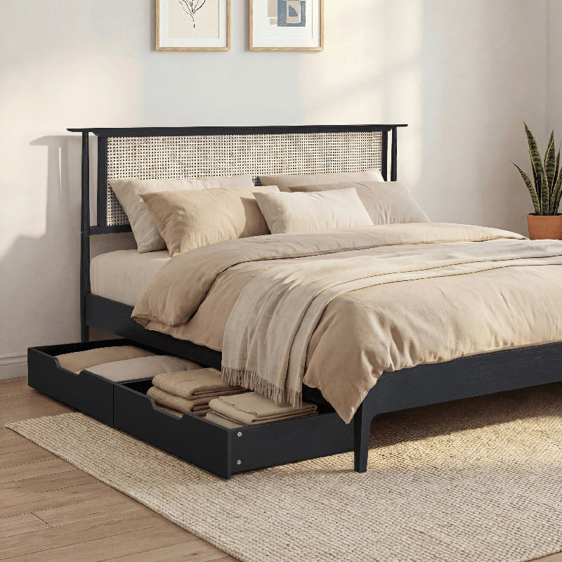 NTC Solid Wood Under Bed Storage with Wheels, 2-Pack Under Bed Organizer Drawer, Space Saving Bedroom Storage Box, 100 lbs Capacity, Black