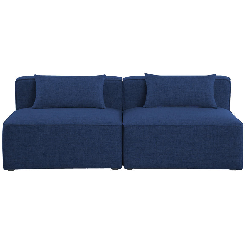 Causeuse Cube, Tissu texturé en lin bleu marine