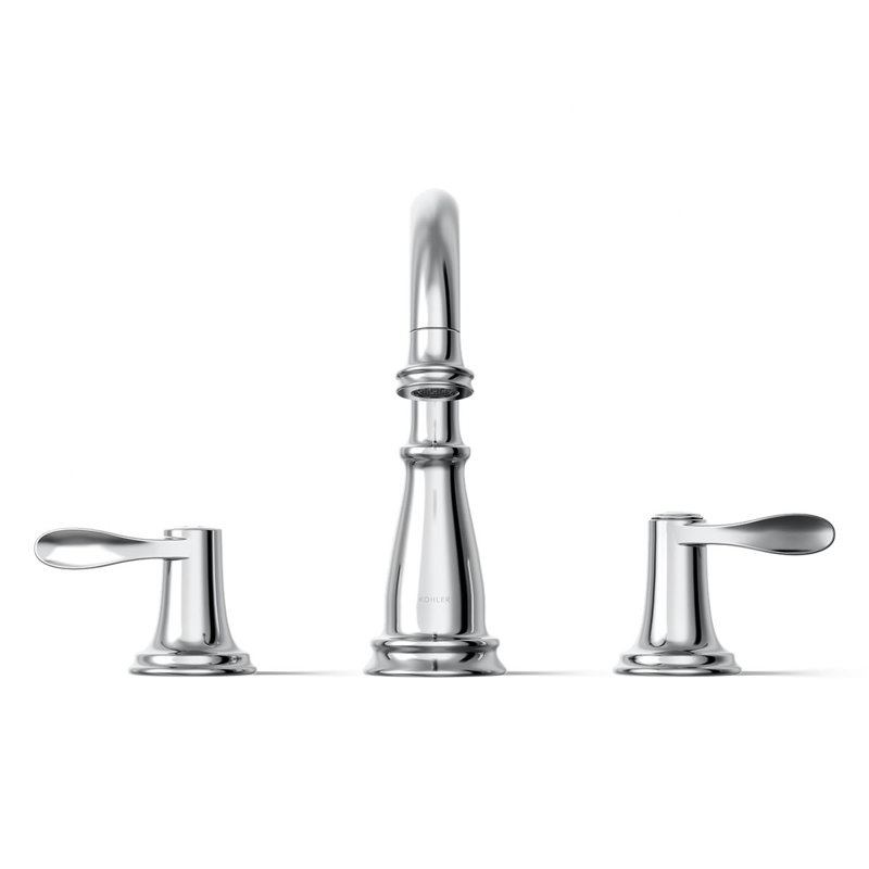 Bellera Widespread Bathroom Sink Faucet, Three-Hole Bathroom Faucet with Clicker Drain, 0.5 GPM, Silver