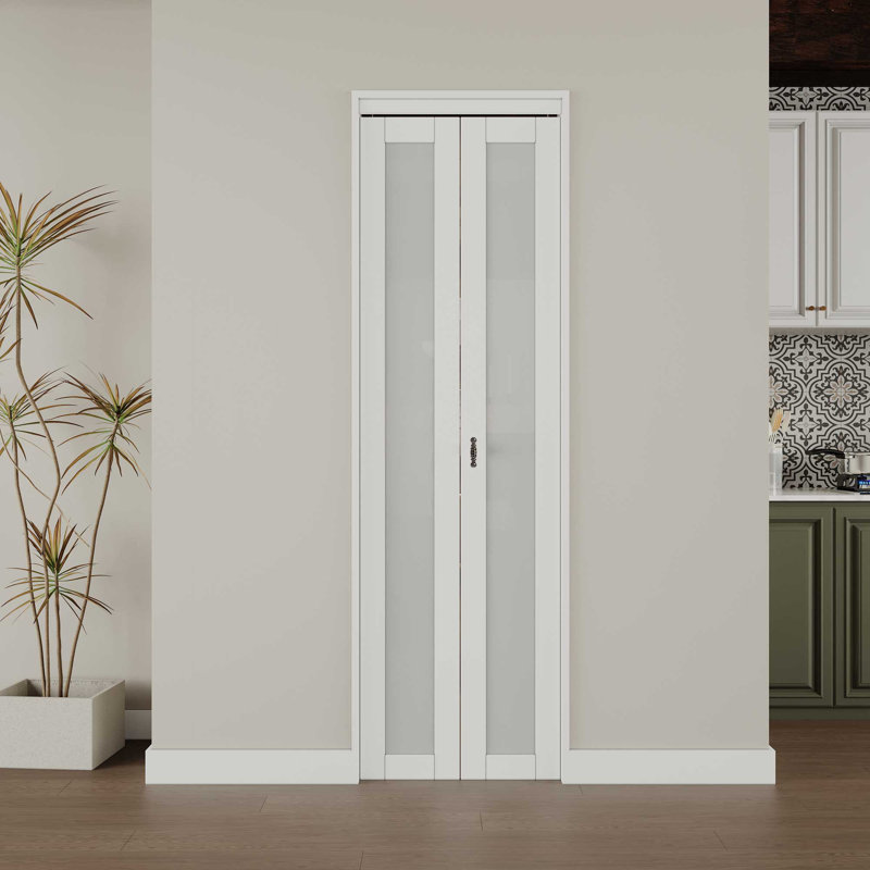 24 in. x 80 in. White Frosted Glass Solid Core MDF Bifold Door