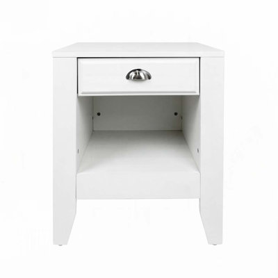 Table d'appoint blanche avec tiroirs et tablettes
