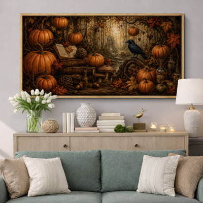 Tableau gothique corbeaux gothique pour l'Halloween, décoration d'entrée, impression giclée sur toile encadrée en 3 pièces - 40,6 x 61 cm (16 x 24 pouces)
