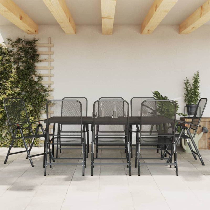 Pami Patio Dining Set with Rectangular Table, 78.7" L x 37.4" W x 28.3" H, 8