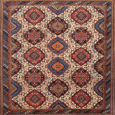 Tapis géométrique beige / rouge