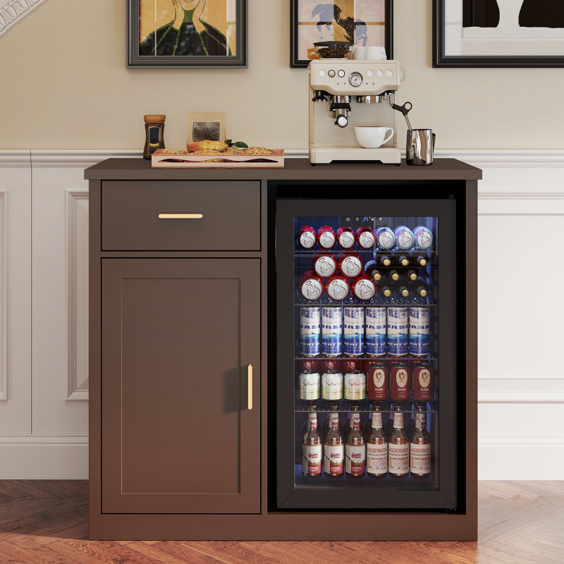 39.4" Bar Cabinet With Fridge Space and Adjustable Shelves For Kitchen Dining Room, Brown