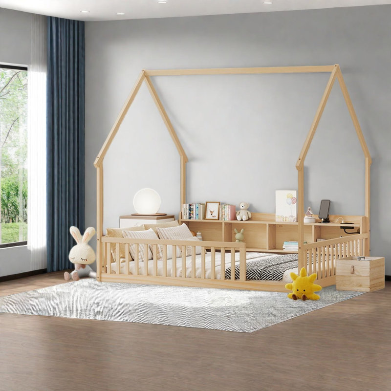 Lits avec rangement, lit double en bois de pin pour maison moderne