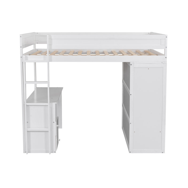 Lit mezzanine en bois avec placards et bureau à 2 tiroirs avec armoire, Complet/Double