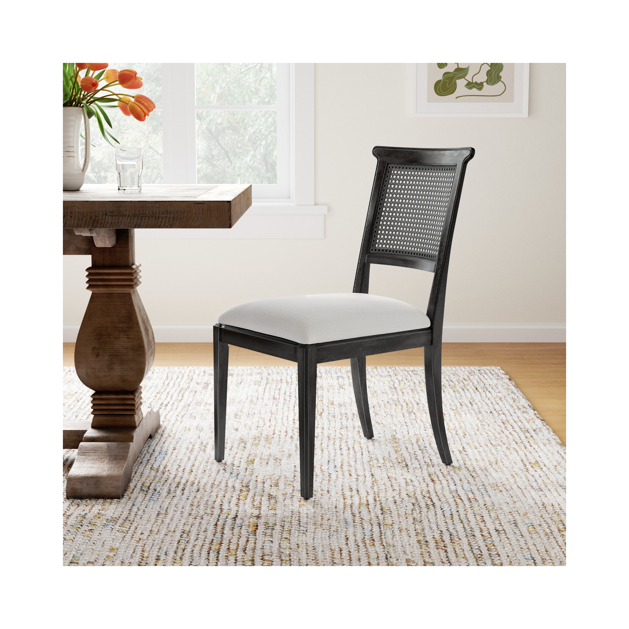 Aileen Cane Back Dining Chair, Black