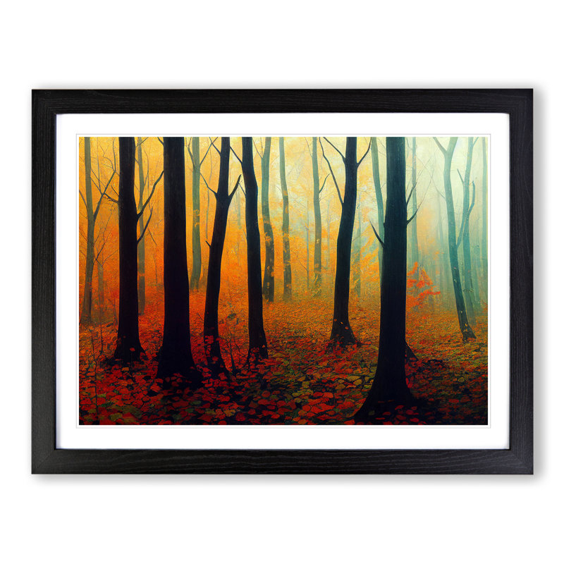 Hopeful Autumn Forest - Single Picture Frame Print, 46cm H x 64cm W x 2cm D, Black