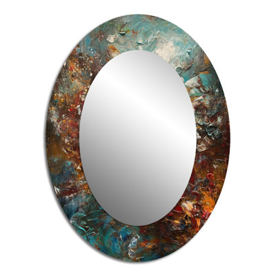 Autumn Bliss Afternoon Abstract Red Orange Blue I - Blue Oval Wall Mirror Decor