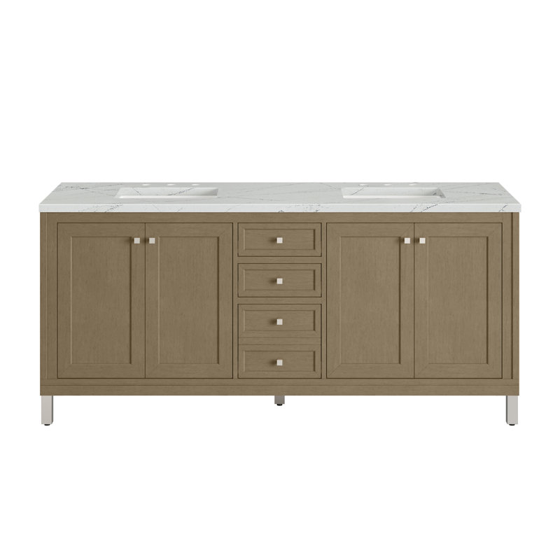 Chicago 72'' W Double Vanity, 8" Widespread, Smokey Celadon, Carrara White