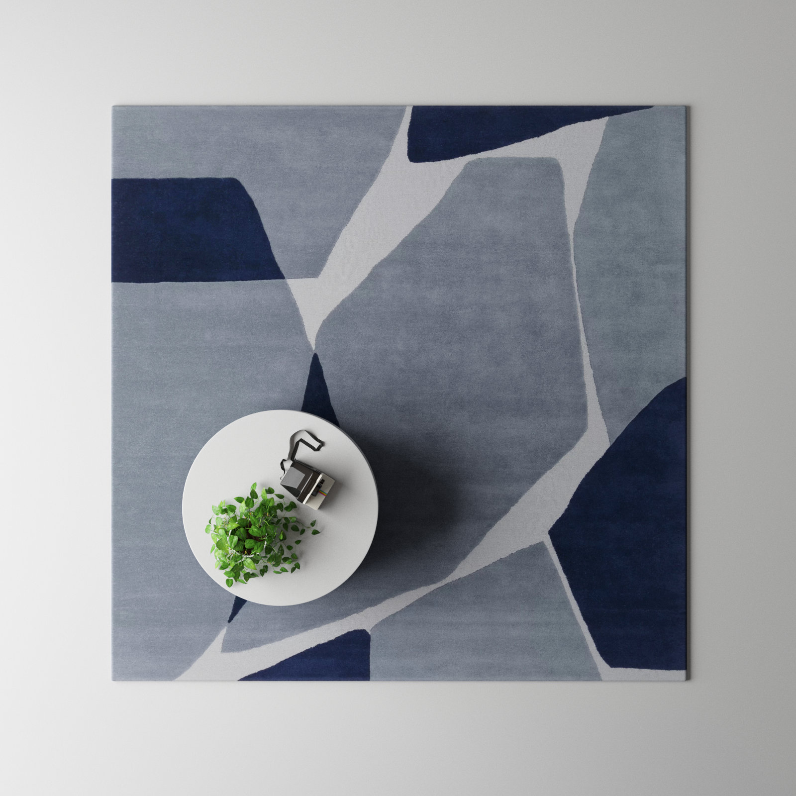 Light Blue Navy Hand-Tufted Abstract Wool Rug, Square 8'