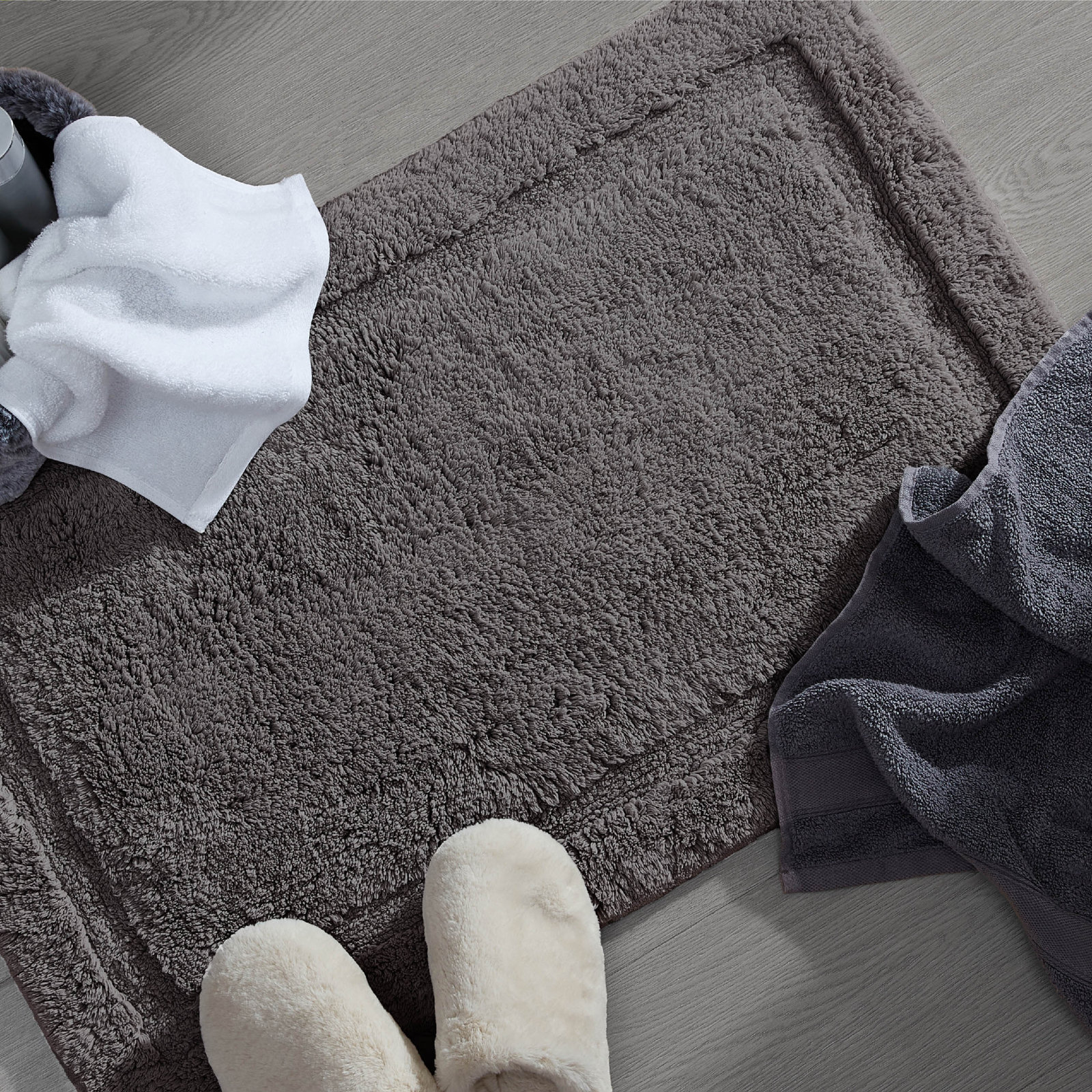 Rane Plush Cotton Bath Mat, Charcoal, 27"W x 45"L