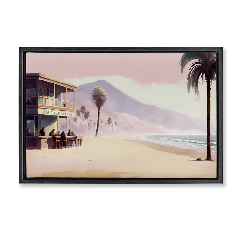 «Café at Head Of Bay», toile flottante encadrée grise par Noah Bay, Cadre flottant noir de jais, H 21 po x l 31 po
