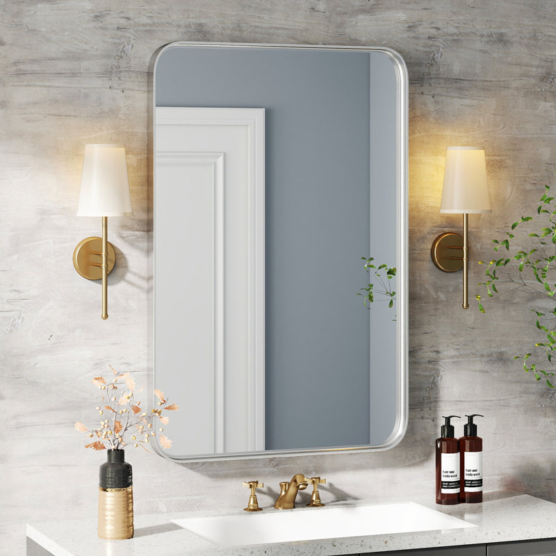 Aluminum Framed Rounded Rectangle Mirror, Wall Mounted Bathroom Vanity Mirror, Modern Horizontal/Vertical Entryway Wall Mirror