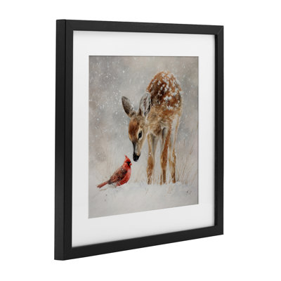 «Little Fawn & The Cardinal», reproduction sous verre encadrée, design par Tina LeCour