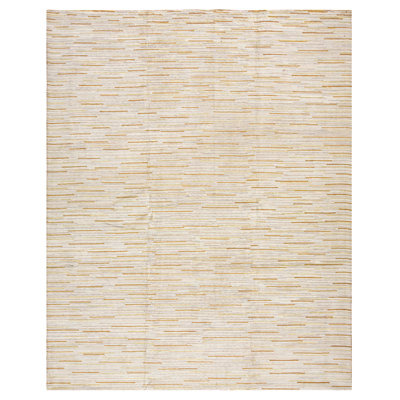 Tapis beige en laine noué à la main de conception unique 8 pi x 10 pi