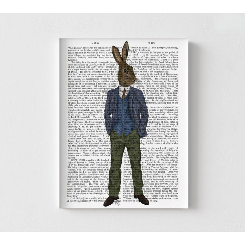 Lapin en gilet bleu, décoration murale studio sur mesure, art mural de studio de couture encadré, idée de cadeau de lapin, affiche de mode