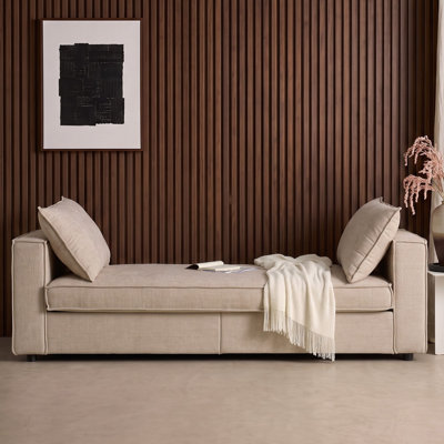 Backless Upholstered Daybed, Low-Profile Twin Sofa Bed with Padded Square Armrests