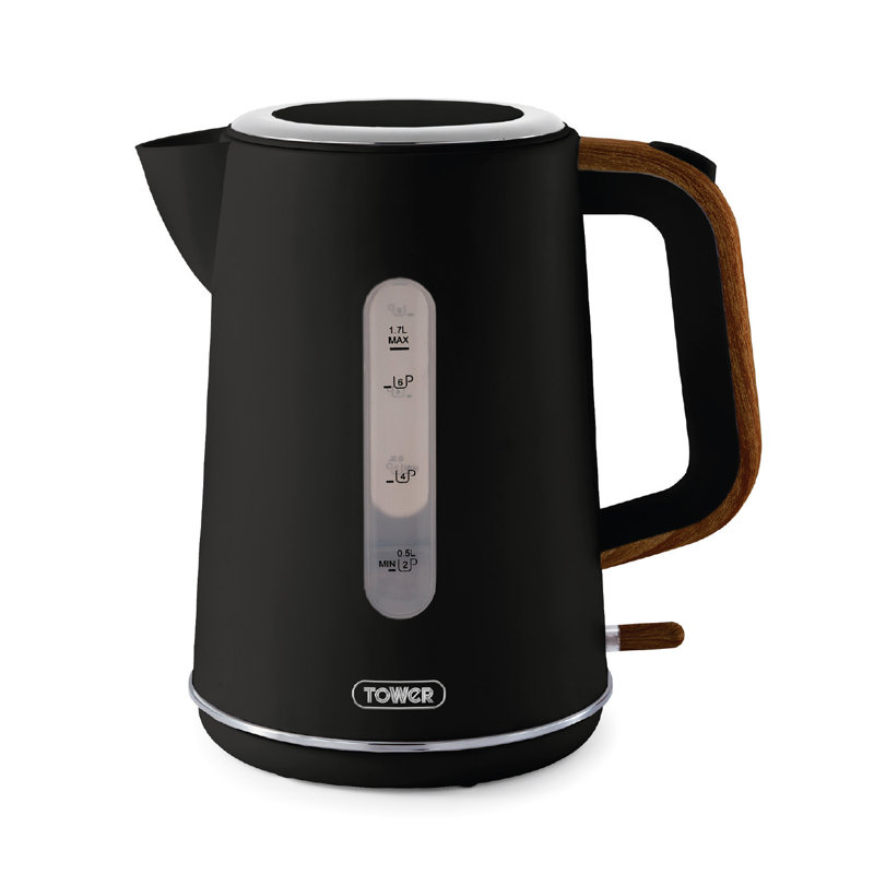 Tower Scandi Stainless Steel Kettle with Rapid Boil and Boil Dry Protection, 1.7L, 3000W, Black