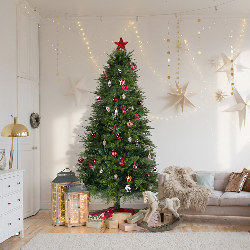 Arbre de Noël artificiel vert 7,5 pi avec jupe d'arbre et ornements