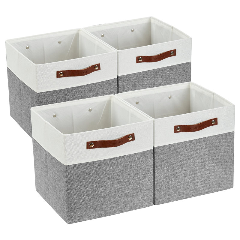 Ensemble de bacs en tissu robuste, Gris / blanc, H 13 po x l 13 po x P 13 po