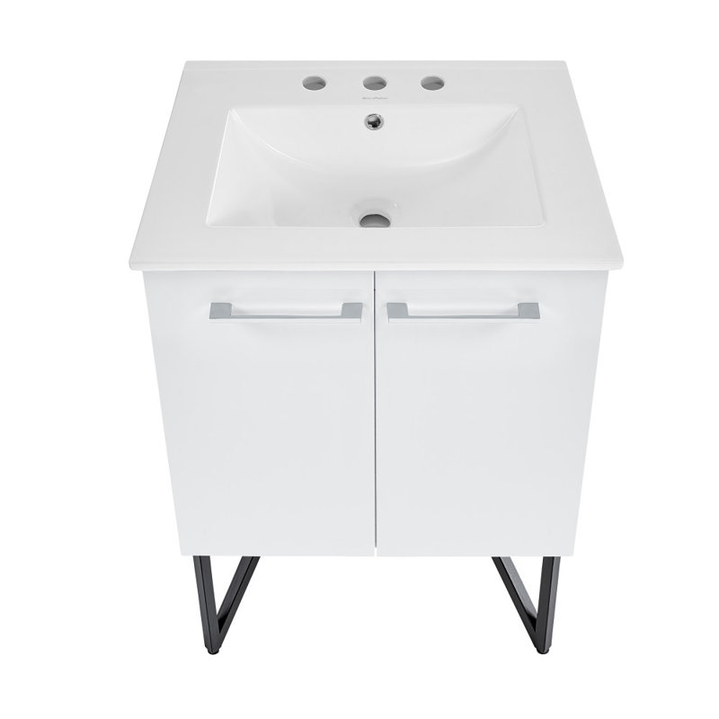 Annecy 24 In. Bathroom Vanity With Ceramic Sink Top, Triple, White, White