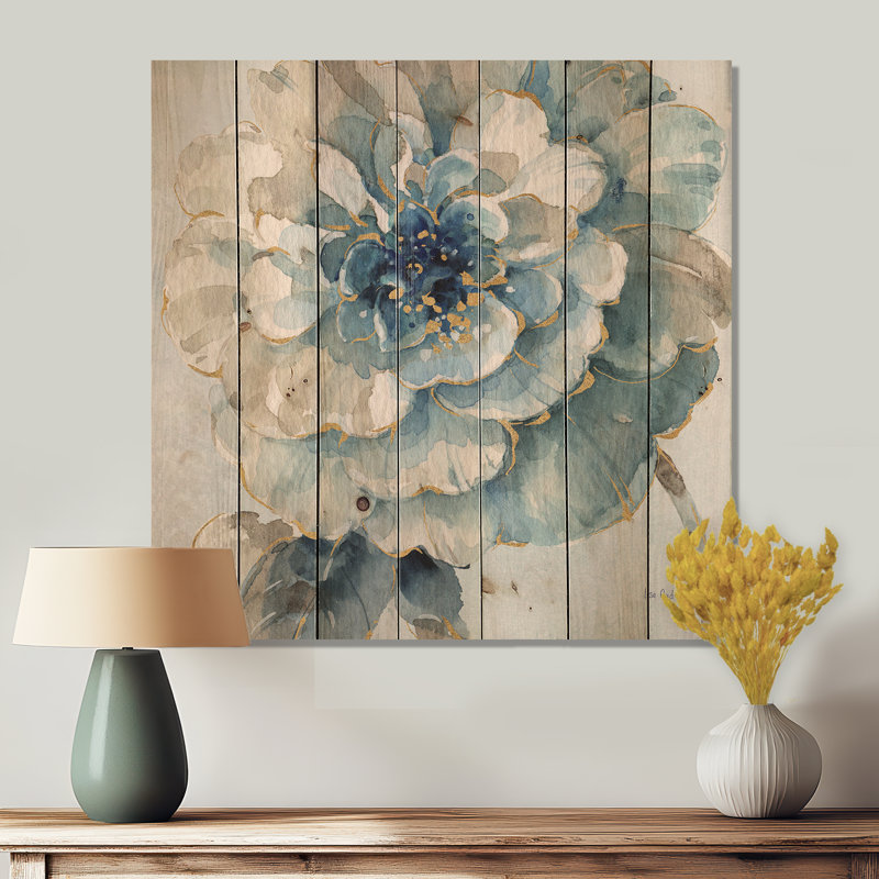 Indigold Watercolor Flower II - reproduction de ferme sur bois de pin naturel, H 30 po x l 30 po x P 1,5 po