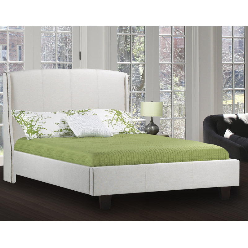 Lit plateforme tapissier Stotler, Cuir - Blanc, Grand