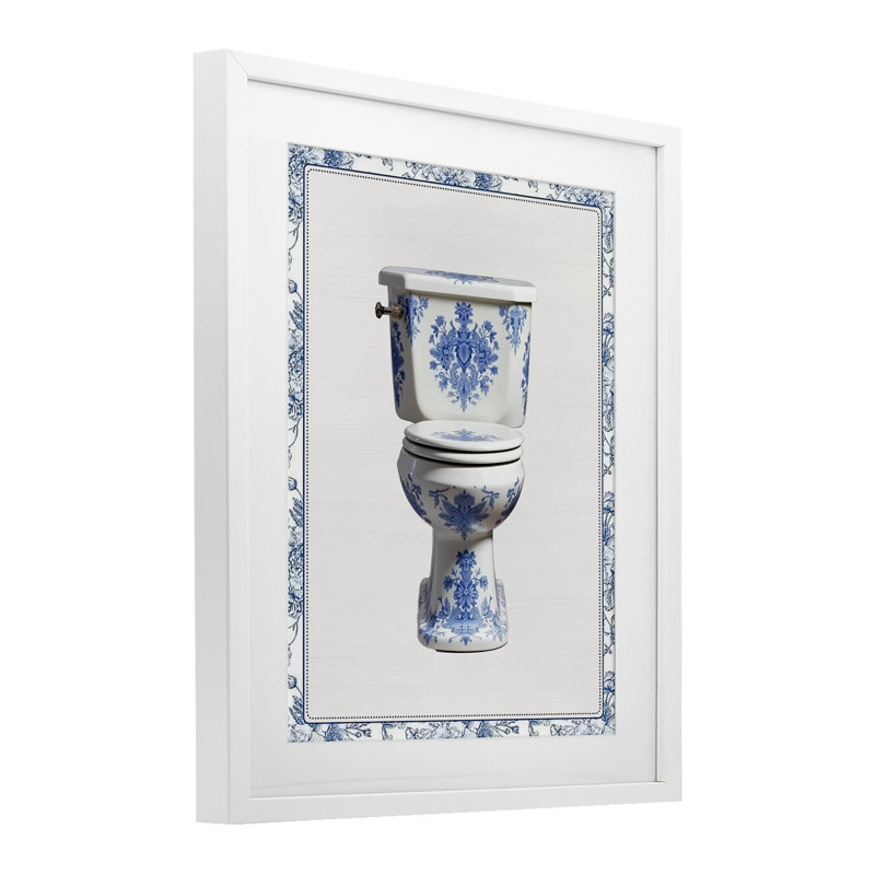 Toilette vintage chinoise, impression par lettres et doublure encadrée sous verre, H 16 po x l 13 po, Cadre blanc côtier