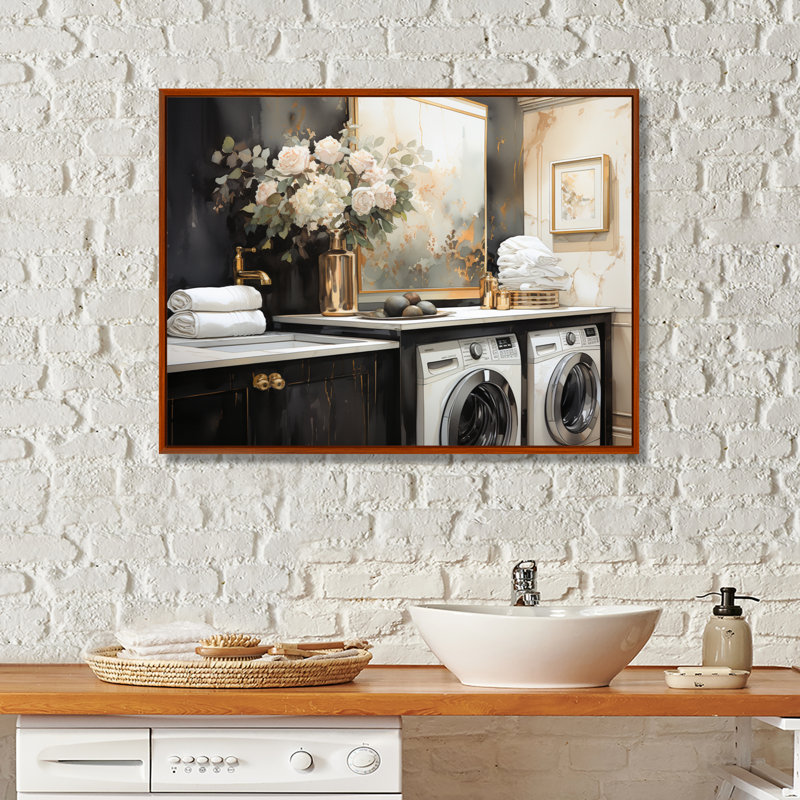 Blanchisserie Art déco II - Art mural, H 12 po x l 20 po x P 1 po, Brown Floater Framed