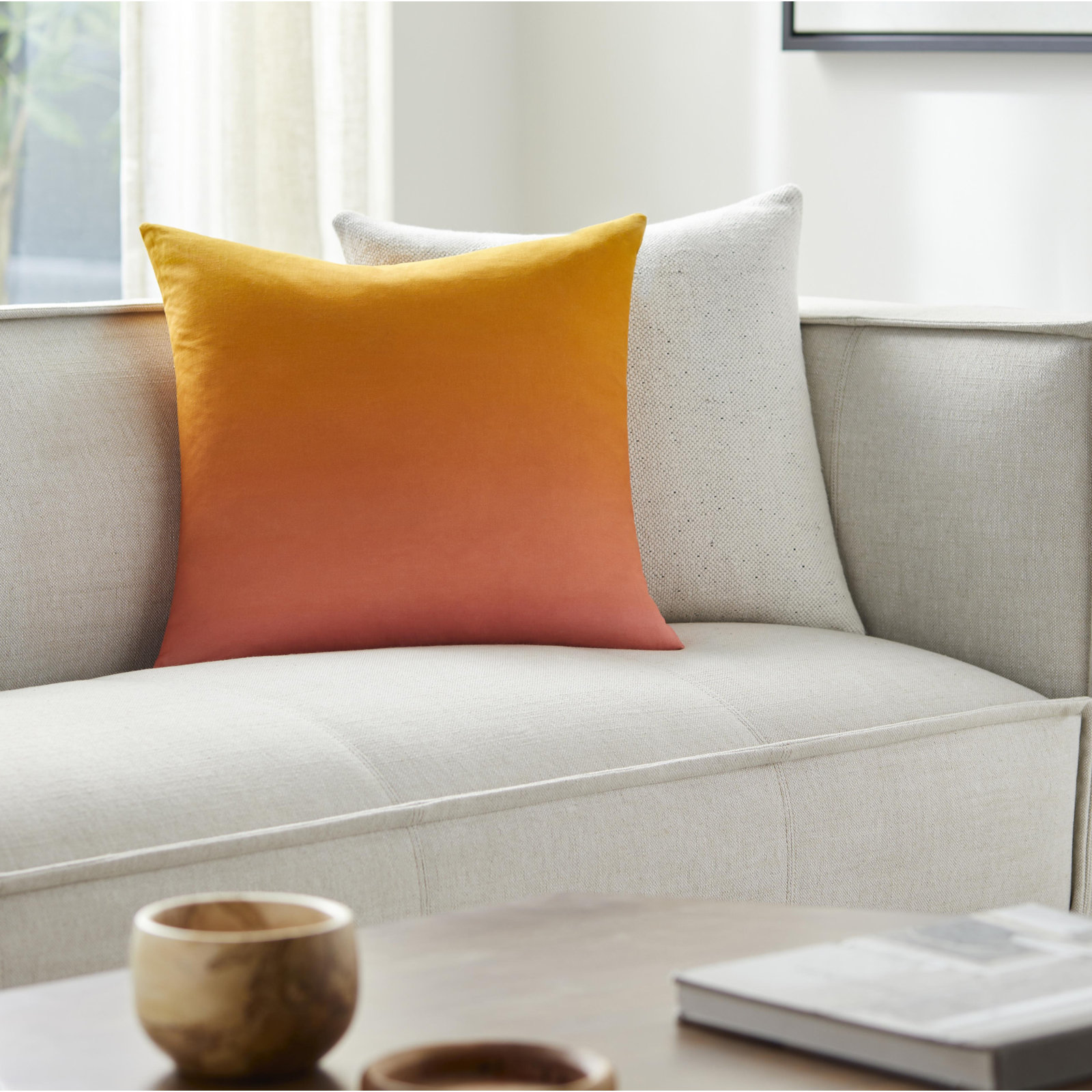 Deadra Ombre Linen Throw Pillow, Burnt Orange, Pillow Cover Only - No Insert, 22" x 22"
