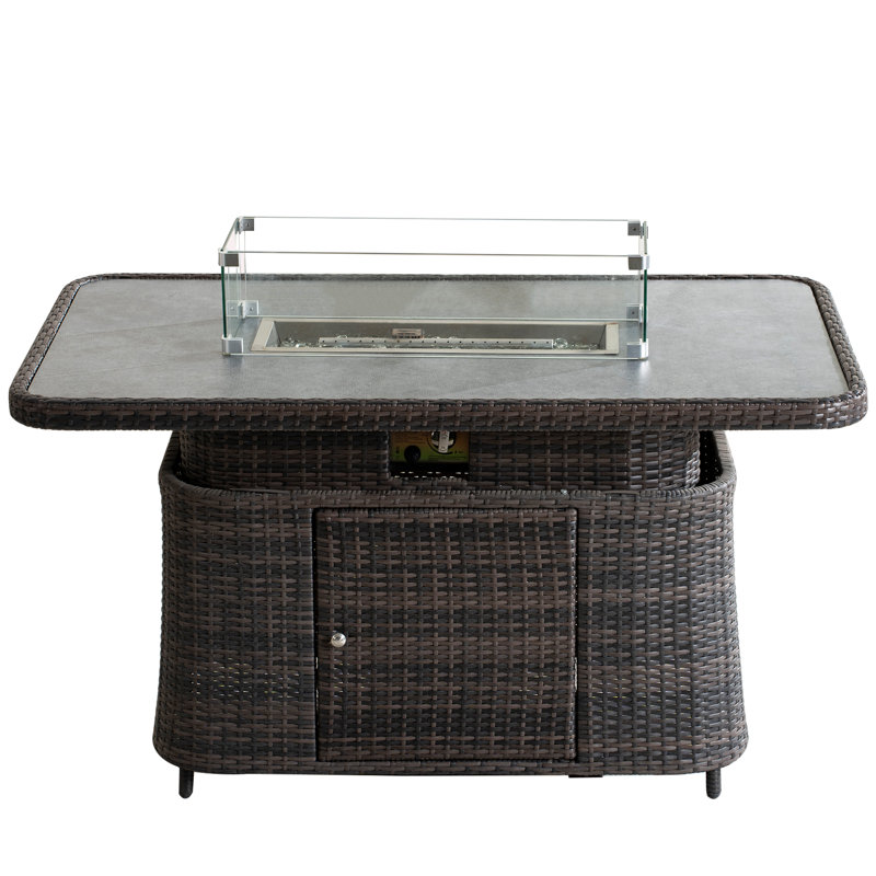 Ebba Aluminum Adjustable Height Fire Pit Table, Brown