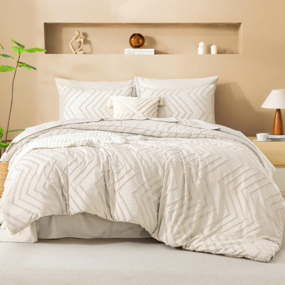 Ensemble d'édredon pour grand lit beige avec draps Andency 7 pièces