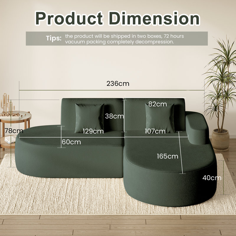 3 Seater Sofa & Chaise, Green