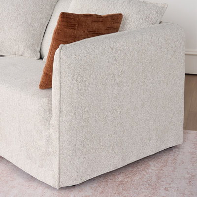 Modern Curved Sofa, Linen Removable Slipcover, Solid Wood Frame And Throw Pillows